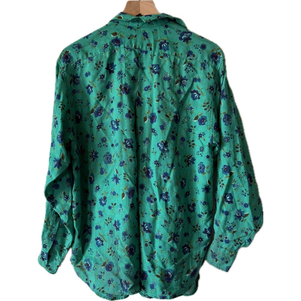 Kenzo Paris Vintage Teal Green Floral Wool Button Up Shirt Long Sleeve M/40